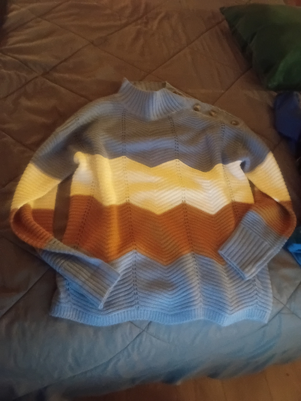 Fever Sky Blue Ribbed Mock Neck Sweater